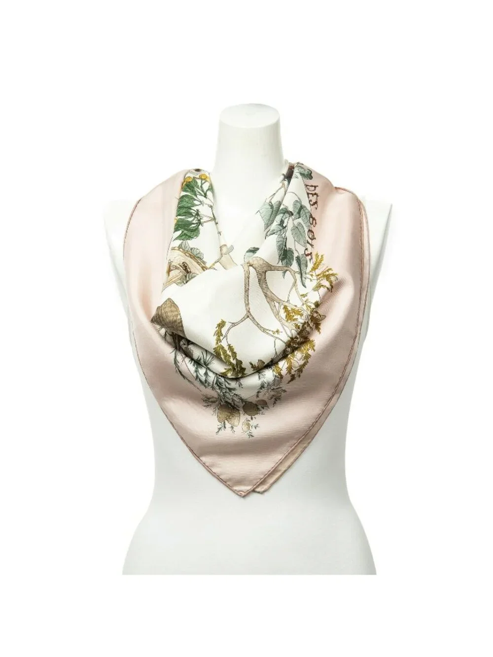 Hermes Scarf Light Pink Green Brown Silk